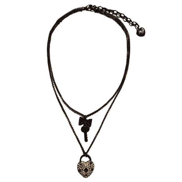 Betsey Johnson Studded Heart Lock and key Layered Necklace - Picture 1 of 3